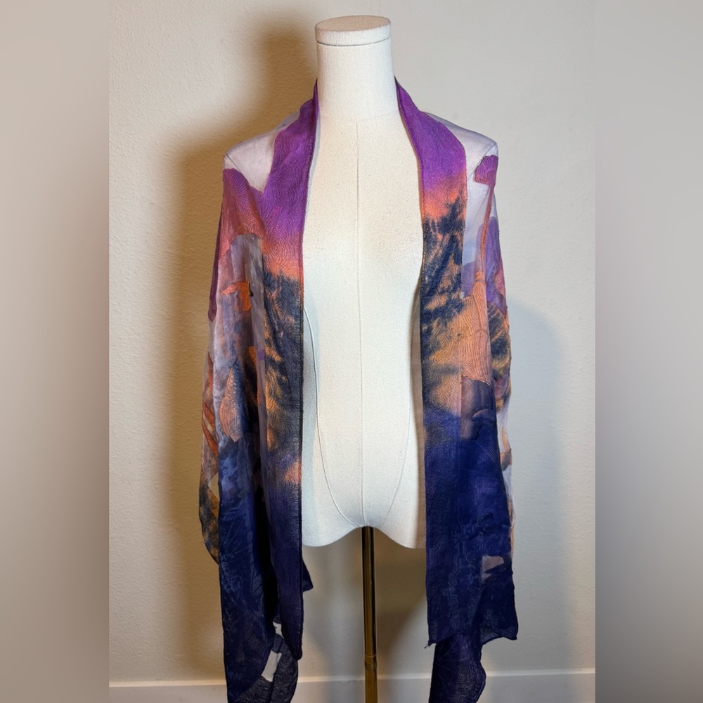 NWT Spain in America Velvet Burnout Scarf Purple Orange Combo - Picture 6 of 10